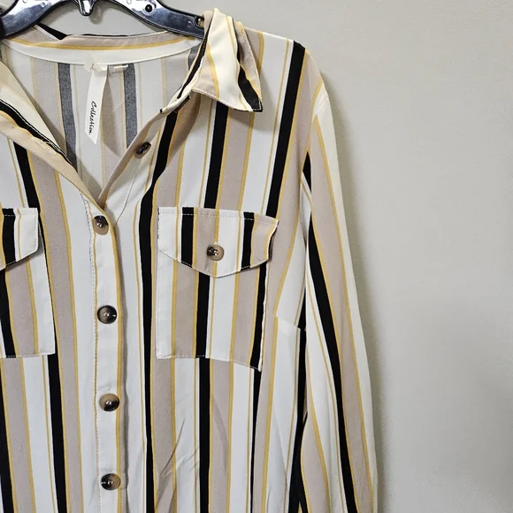 NY Collection Striped Button-Down Shirt Dress Size L - Picture 12 of 13
